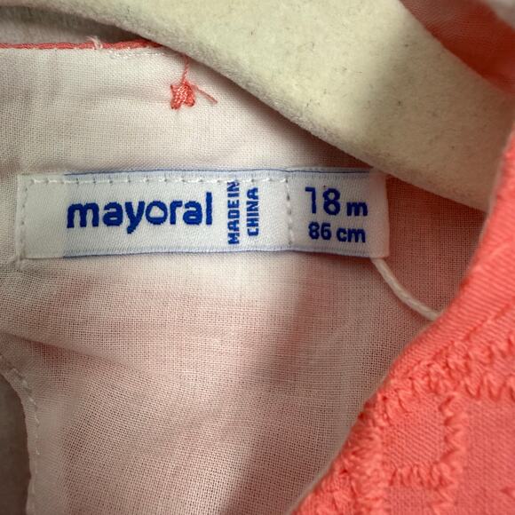 Mayoral Baby Girl Dress 18 Months Coral Pink Eyelet Sleeveless Party Cute - Picture 3 of 3
